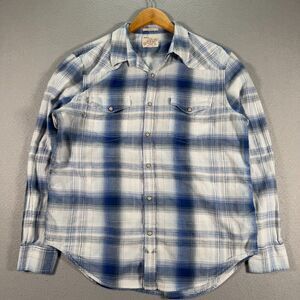 Lucky Brand Pearl Snap Top Womens Large Blue Plaid‎ Oversized Western Cowgirl